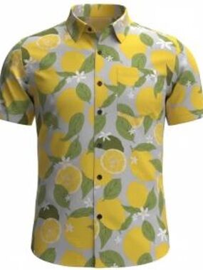 MAD Engine Yellow Lemon Print Button-Down Shirt
